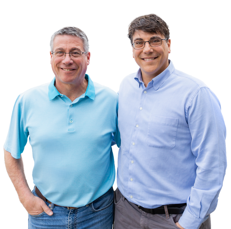 Two men smile happily for the camera - transparent background