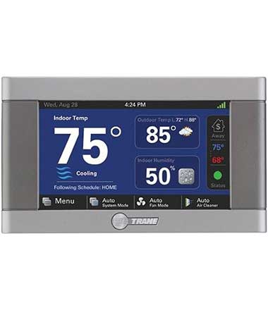 Trane smart thermostat with touchscreen display for home heating and cooling control