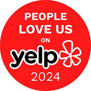 Five-star review rating badge from Yelp.
